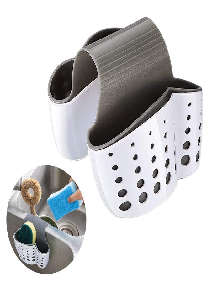cutefly Sink Caddy Sponge Holder for Faucet - Flexible Silicone Plastic Saddle Organizer with Drain Holes, Double White - Image 1